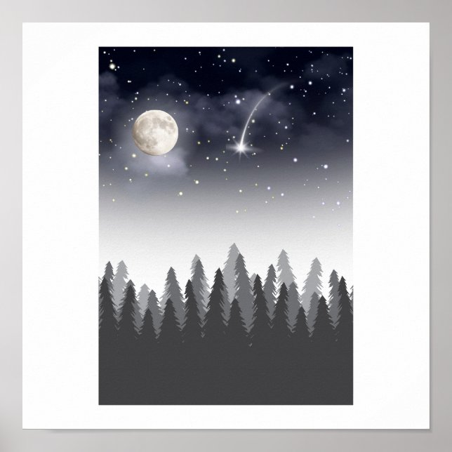 Affiche Mystic Moon Forest Starry Night Landscape (Devant)