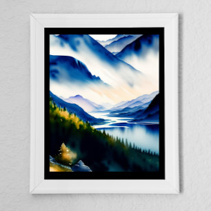 Affiche Mystic Nordic Lake Watercolor Art Imprimer