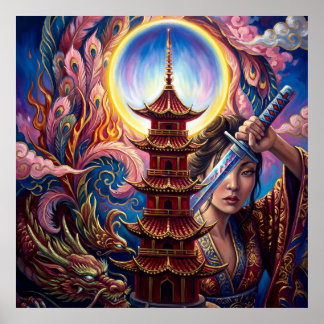 Affiche Mystic Pagoda Art Print – Surreal Spiritual Wall