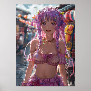 Affiche Mystical Anime Girl with Vibrant Purple Hair Poste