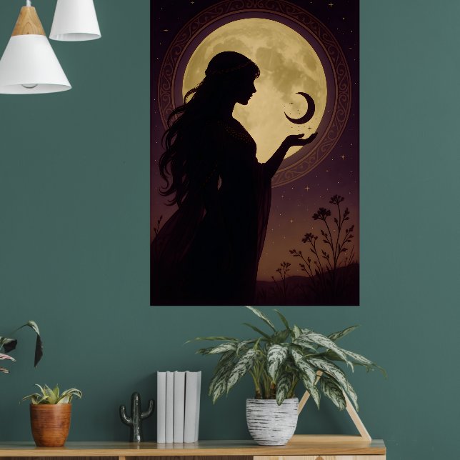 Affiche Mystical Moon Goddess, Celestial Woman Silhouette (Salon 1)