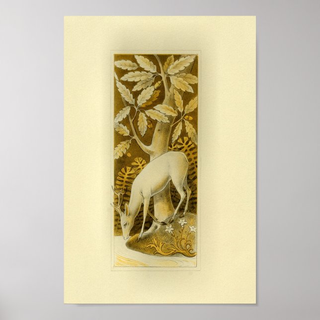 Affiche Mystical White Deer in Woods 1877 Print (Devant)
