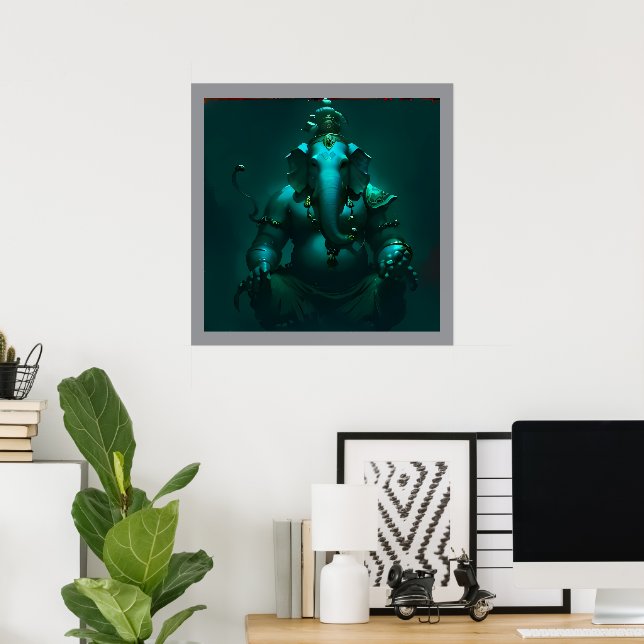Affiche mystique de Lord Ganesha bleu néon | Moder (Bureau à domicile)