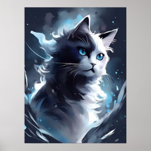 Affiche Mystique Kitten noir et blanc   Chat d'aquarelle