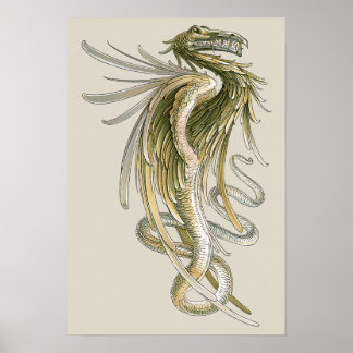 Affiche Mythologie vintage, Dragon ailé avec une queue de