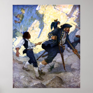 Affiche N. C. Wyeth Long John Silver et son perroquet