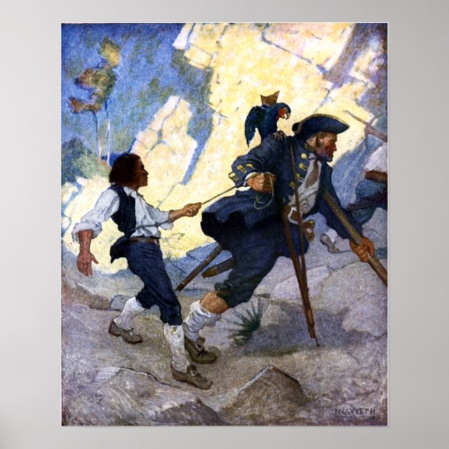 Affiche N. C. Wyeth Long John Silver et son perroquet (Devant)