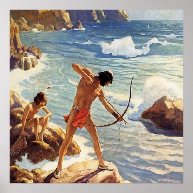 Affiche N C Wyeth Peinture occidentale "First Maine Fisher (Devant)