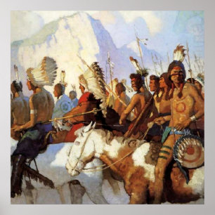 Affiche N C Wyeth Western Peinture "The War Party"