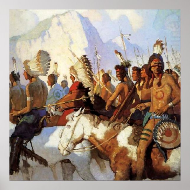 Affiche N C Wyeth Western Peinture "The War Party" (Devant)