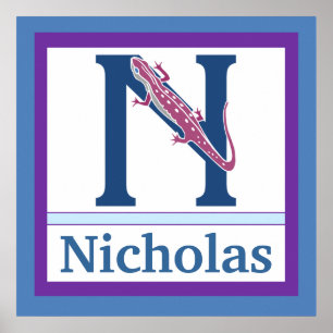 Affiche N est pour Newt et nom de garçon Wall Art pour enf