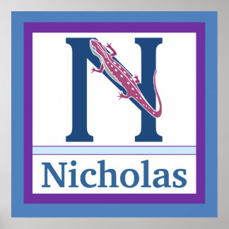 Affiche N est pour Newt et nom de garçon Wall Art pour enf