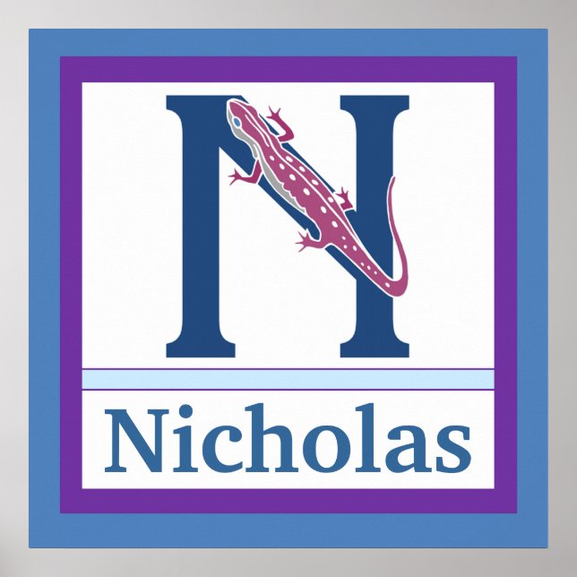 Affiche N est pour Newt et nom de garçon Wall Art pour enf (Devant)