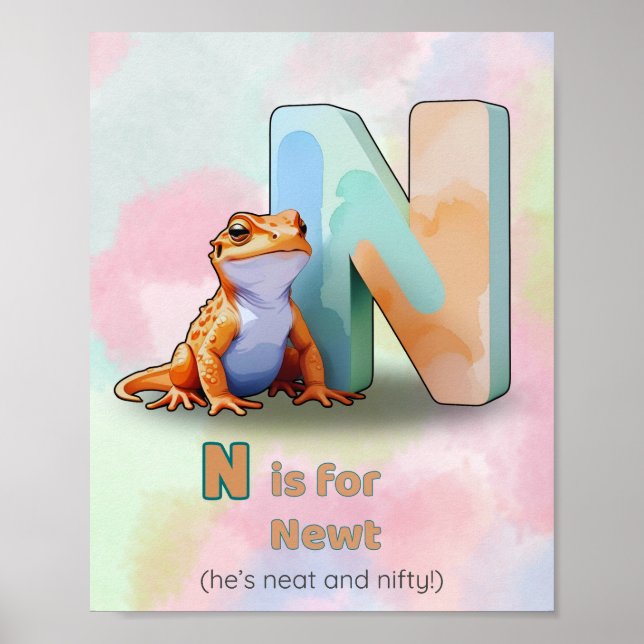 Affiche N is for Newt – Animal Letter Wall Art (Devant)