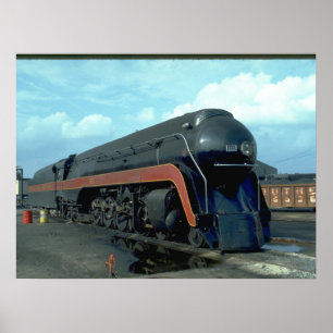 Affiche N&W 4-8-4 #611. (train ; ciel ; nuages ; voie ;)