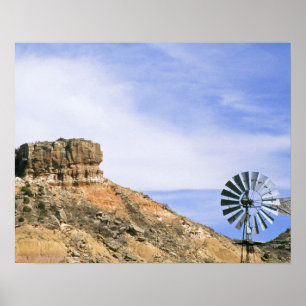 Affiche NA, États-Unis, Texas Moulin à vent et falaises de