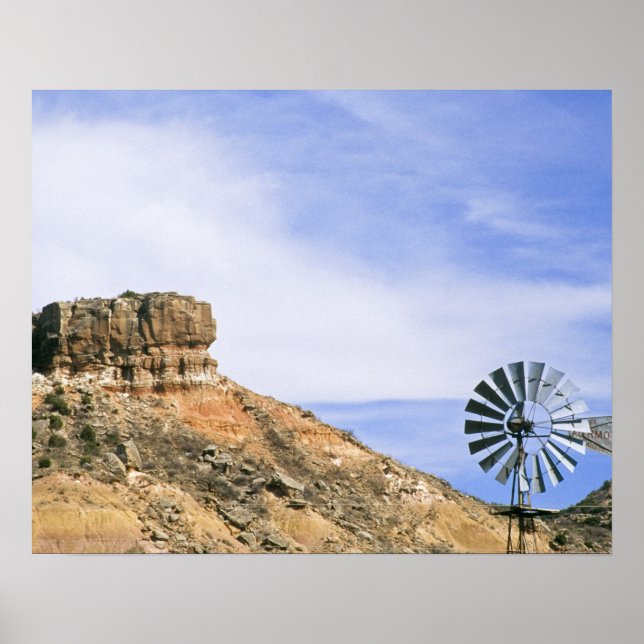 Affiche NA, États-Unis, Texas Moulin à vent et falaises de (Devant)