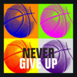 Affiche N'abandonnez jamais la réussite Basketball Pop Art<br><div class="desc">Oeuvres de jeu populaires américaines et internationales - I Love This Game. Sports Populaires - Basketball Game Ball Image.</div>