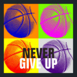 Affiche N'abandonnez jamais la réussite Basketball Pop Art<br><div class="desc">Oeuvres de jeu populaires américaines et internationales - I Love This Game. Sports Populaires - Basketball Game Ball Image.</div>