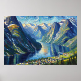 Affiche Næ røyfjord peinture à l'huile