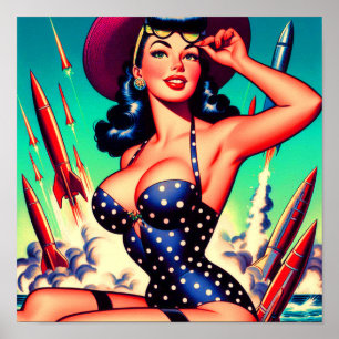 Affiche Nage vintage Pin-up