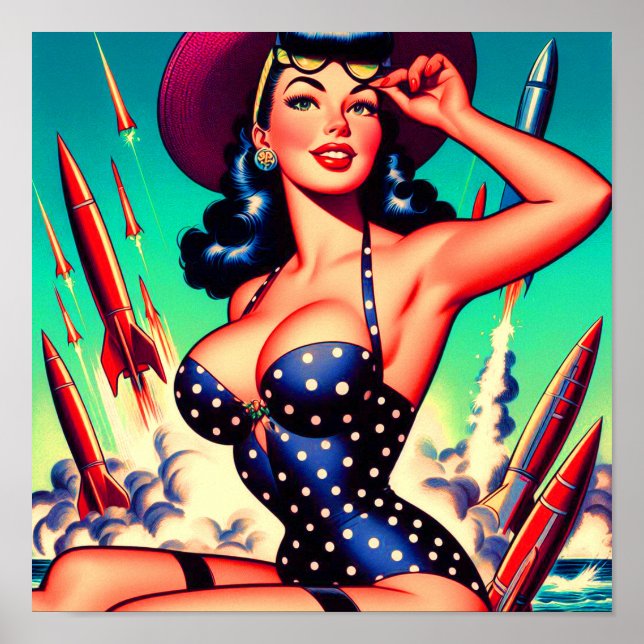 Affiche Nage vintage Pin-up (Devant)
