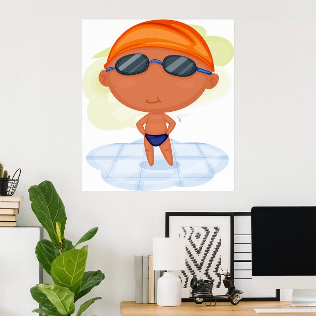 Affiche Nager Garçon en lunettes et Casquette de natation (Créateur téléchargé)