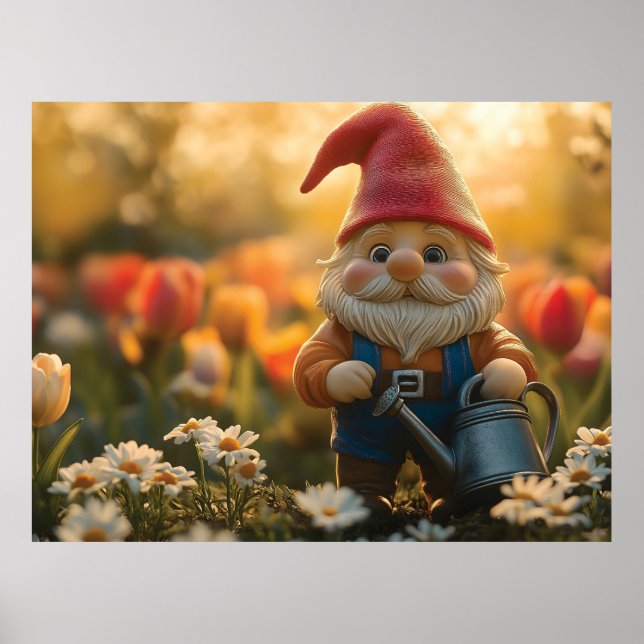 Affiche Nain de jardin adorable avec arrosoir (Devant)