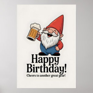 Affiche Nain "Joyeux Anniversaire" levant une bière