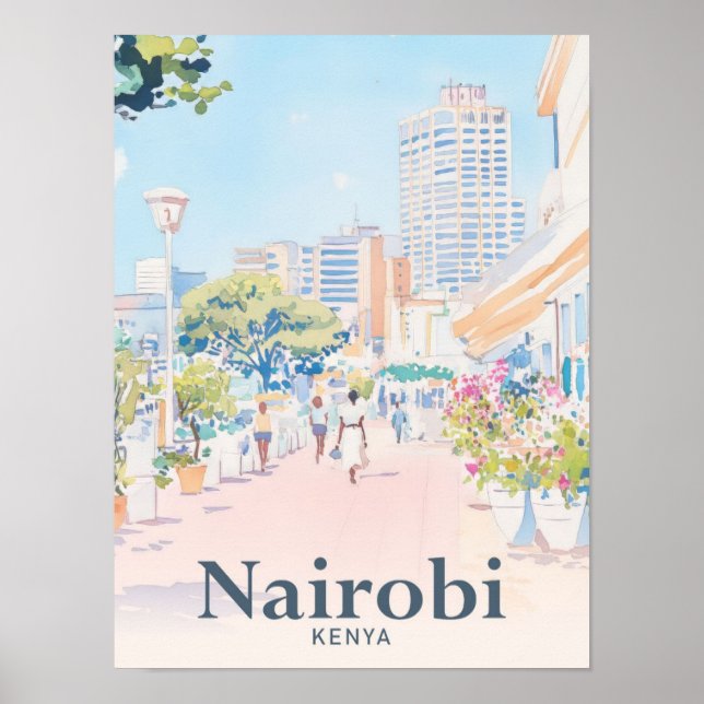 Affiche Nairobi Kenya Aquarelle Peinture Voyage (Devant)