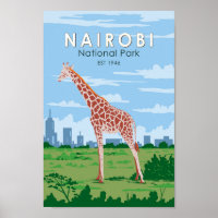 Nairobi National Park Giraffe Travel Art Vintage