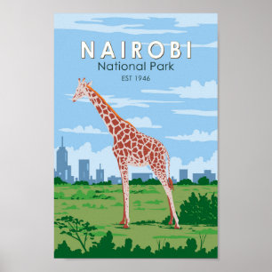 Affiche Nairobi National Park Giraffe Travel Art Vintage