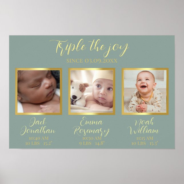 Affiche Naissance de triplés nouveau cadeau pour parents d (Devant)