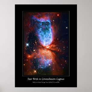 Affiche Naissance étoile en Constellation Cygnus, Le Cygne