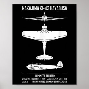 Affiche Nakajima Ki-43 Hayabusa Avion de chasse japonais
