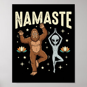 Affiche Namaste Bigfoot Alien Yoga Spirituel Lance Lotus F