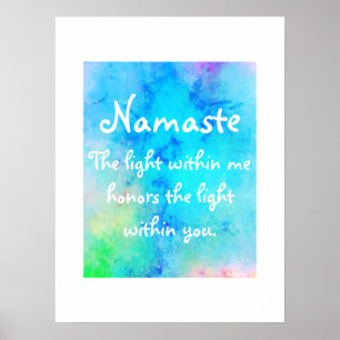 Affiche Namaste Bleu Vert Méditation Yoga Aquarelle