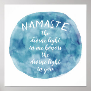 Affiche Namaste citation aquarelle art bleu et blanc