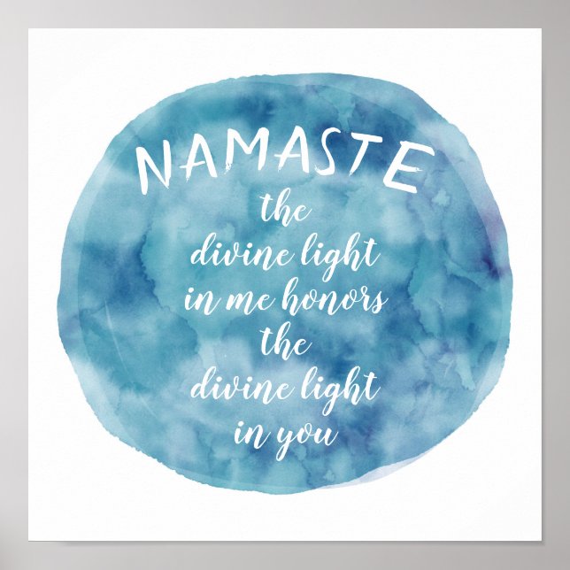 Affiche Namaste citation aquarelle art bleu et blanc (Devant)