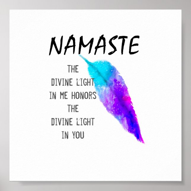 Affiche Namaste citation sur l'art de la plume turquoise v (Devant)