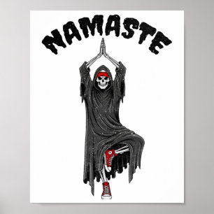 Affiche Namaste Yoga drôle de Halloween Squelette Faucheur