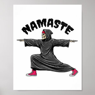 Affiche Namaste Yoga drôle Halloween squelette faucheur gu