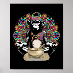 Affiche Namaste Yoga Zen Graphique Hippie Singe en Méditat