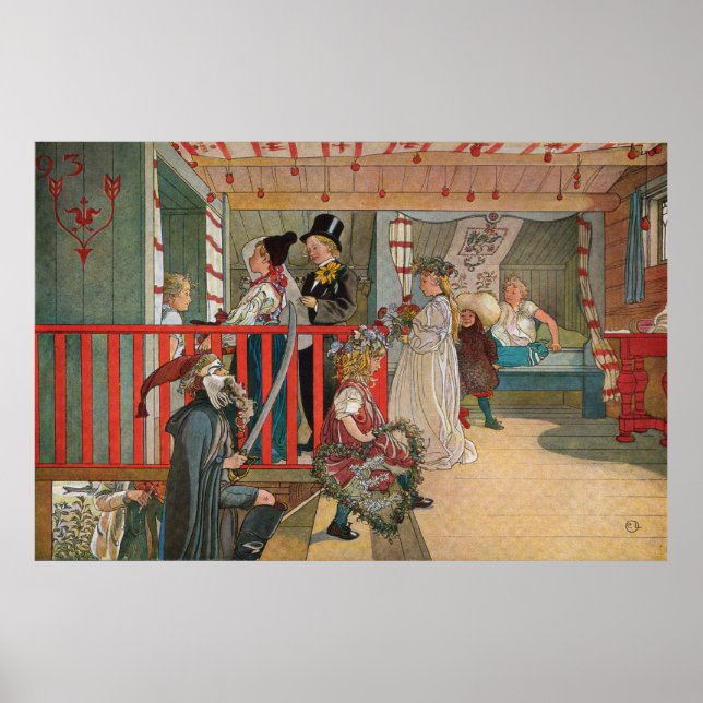 Affiche Namnsdag på härbret, Carl Larsson (Devant)
