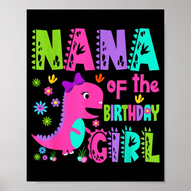 Affiche Nana de la fille d'anniversaire saurus rex dinosau (Devant)