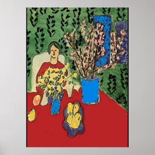 Affiche Nancy à table avec fleurs, style Matisse