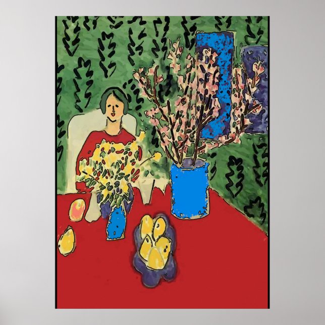 Affiche Nancy à table avec fleurs, style Matisse (Devant)