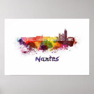 Affiche Nantes skyline in watercolor