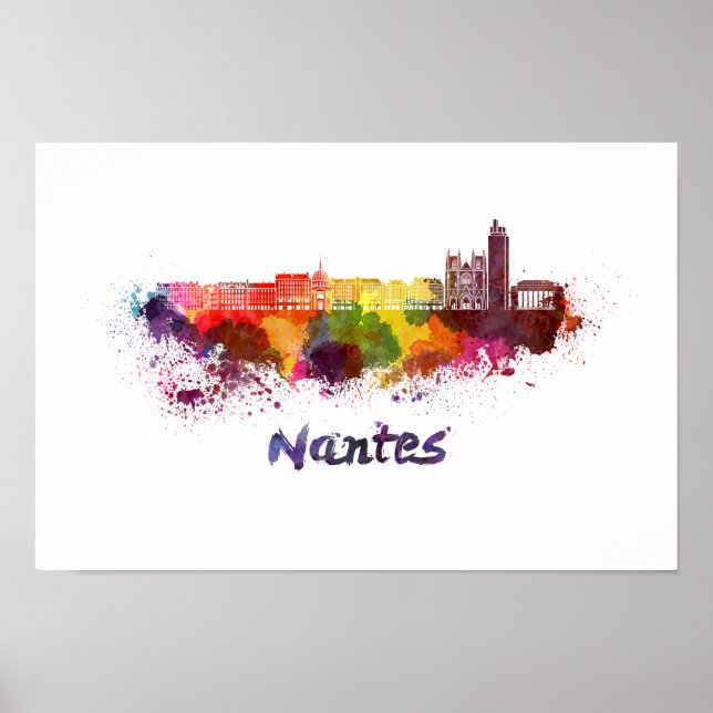 Affiche Nantes skyline in watercolor (Devant)