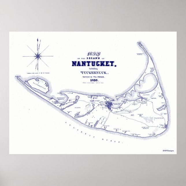 Affiche Nantucket Island MA Carte Vintage Marine Blue (Devant)